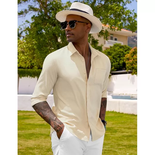 COOFANDY Men's Long Sleeve Button Down Shirts Casual Cotton Linen Shirts Untucked Summer Beach Shirt