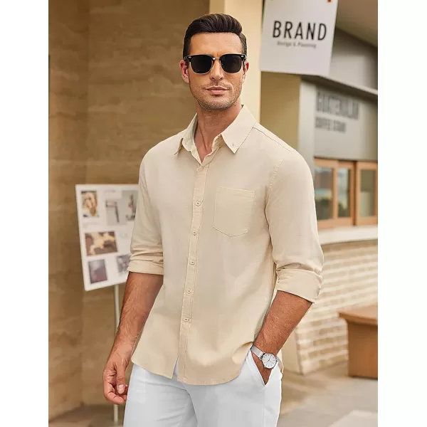 COOFANDY Men's Long Sleeve Button Down Shirts Casual Cotton Linen Shirts Untucked Summer Beach Shirt