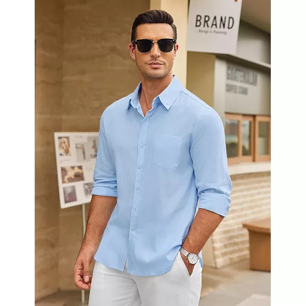 COOFANDY Men's Long Sleeve Button Down Shirts Casual Cotton Linen Shirts Untucked Summer Beach Shirt