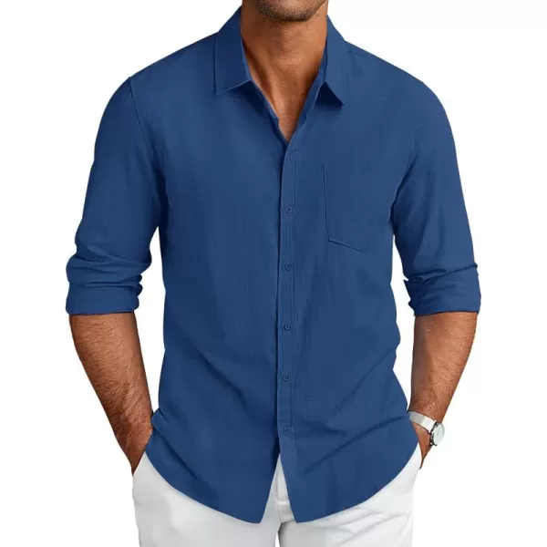 COOFANDY Men's Long Sleeve Button Down Shirts Casual Cotton Linen Shirts Untucked Summer Beach Shirt