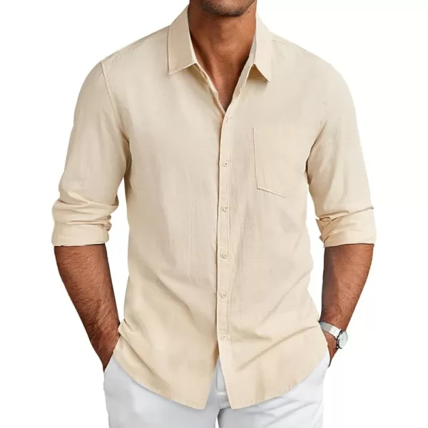 COOFANDY Men's Long Sleeve Button Down Shirts Casual Cotton Linen Shirts Untucked Summer Beach Shirt