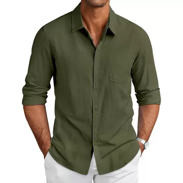 COOFANDY Men's Long Sleeve Button Down Shirts Casual Cotton Linen Shirts Untucked Summer Beach Shirt