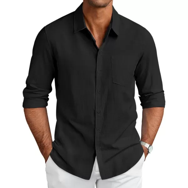 COOFANDY Men's Long Sleeve Button Down Shirts Casual Cotton Linen Shirts Untucked Summer Beach Shirt