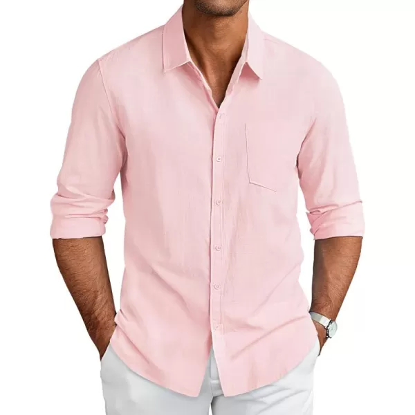 COOFANDY Men's Long Sleeve Button Down Shirts Casual Cotton Linen Shirts Untucked Summer Beach Shirt