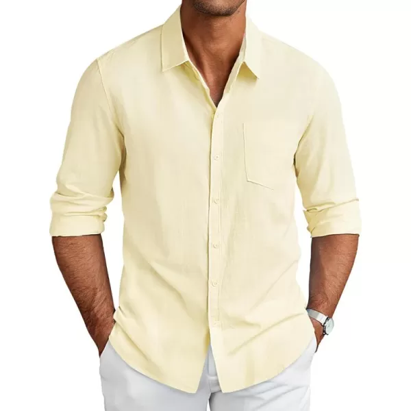 COOFANDY Men's Long Sleeve Button Down Shirts Casual Cotton Linen Shirts Untucked Summer Beach Shirt