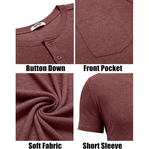 COOFANDY Men Casual Henley Shirt Short Sleeve Summer Basic T Shirt Pocket Soild Button Tee Top
