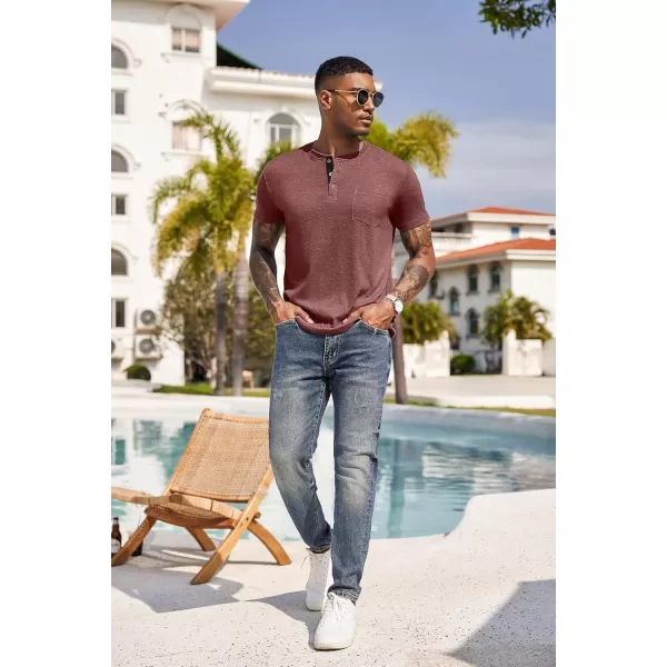 COOFANDY Men Casual Henley Shirt Short Sleeve Summer Basic T Shirt Pocket Soild Button Tee Top