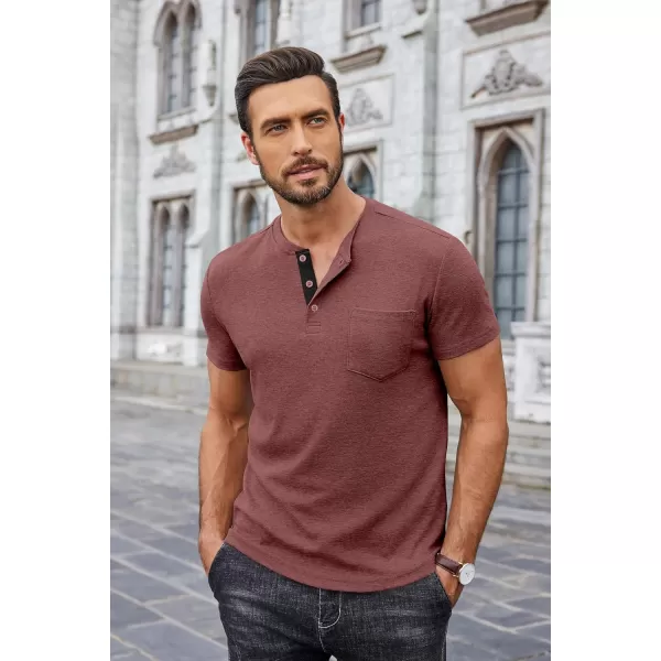 COOFANDY Men Casual Henley Shirt Short Sleeve Summer Basic T Shirt Pocket Soild Button Tee Top