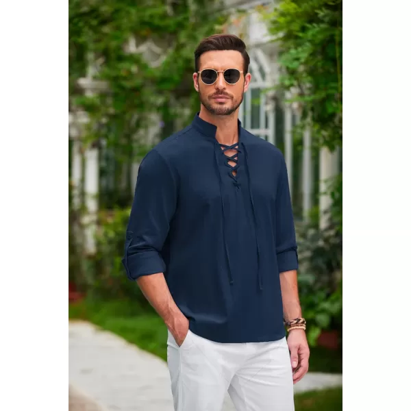 COOFANDY Men Linen Cotton Shirts Beach Hippie Renaissance Medieval Long Sleeve Lace Up Costume