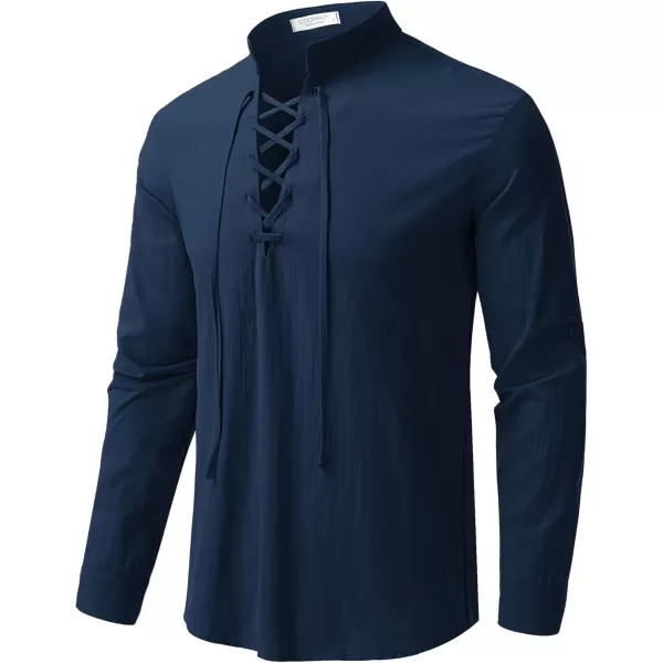 COOFANDY Men Linen Cotton Shirts Beach Hippie Renaissance Medieval Long Sleeve Lace Up Costume