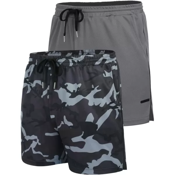 COOFANDY Men's 2 Pack Gym Workout Shorts Mesh Lightweight Bodybuilding Pants Training Running Sports Jogger with Pockets