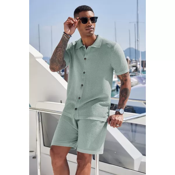 COOFANDY Men's 2 Piece Short Sets Casual Button Down Shirt and Shorts Set Knit Polo Set Vintage Summer Beach Outfits