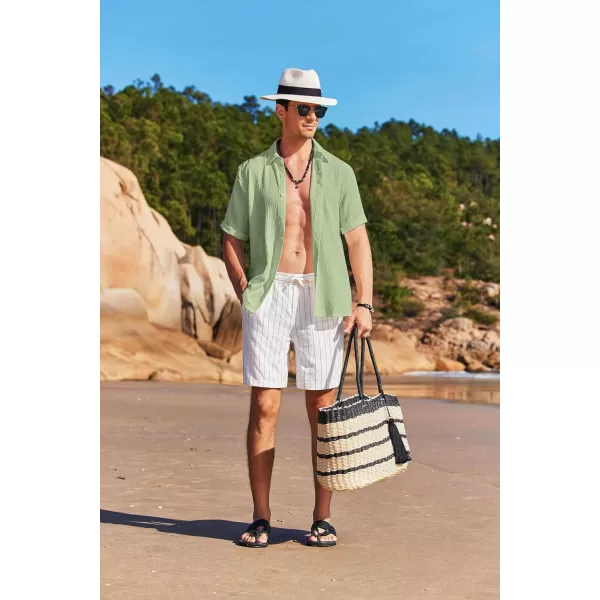 COOFANDY Men's Casual Button Down Shirt Short Sleeve Summer Beach Vacation Shirts Textured Untucked Shirts
