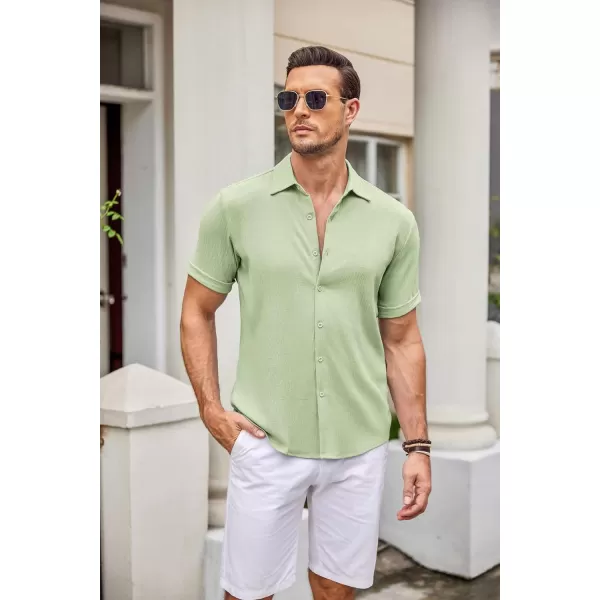 COOFANDY Men's Casual Button Down Shirt Short Sleeve Summer Beach Vacation Shirts Textured Untucked Shirts