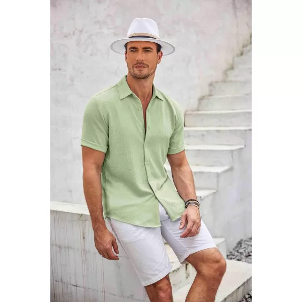 COOFANDY Men's Casual Button Down Shirt Short Sleeve Summer Beach Vacation Shirts Textured Untucked Shirts