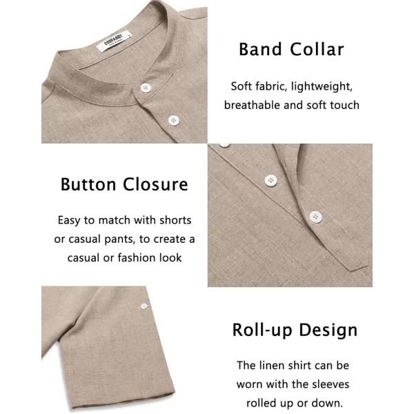 COOFANDY Men's Casual Henley Shirt Short Sleeve Band Collar Linen Shirt Summer Beach Hippie T-Shirts