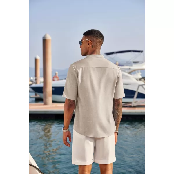COOFANDY Men's Casual Henley Shirt Short Sleeve Band Collar Linen Shirt Summer Beach Hippie T-Shirts