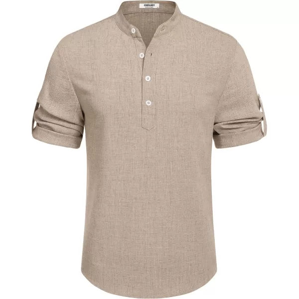 COOFANDY Men's Casual Henley Shirt Short Sleeve Band Collar Linen Shirt Summer Beach Hippie T-Shirts