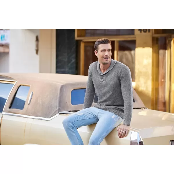 COOFANDY Men's Fashion Shwal Collar Sweater Slim Fit Cable Knit Pullover Sweater with Button
