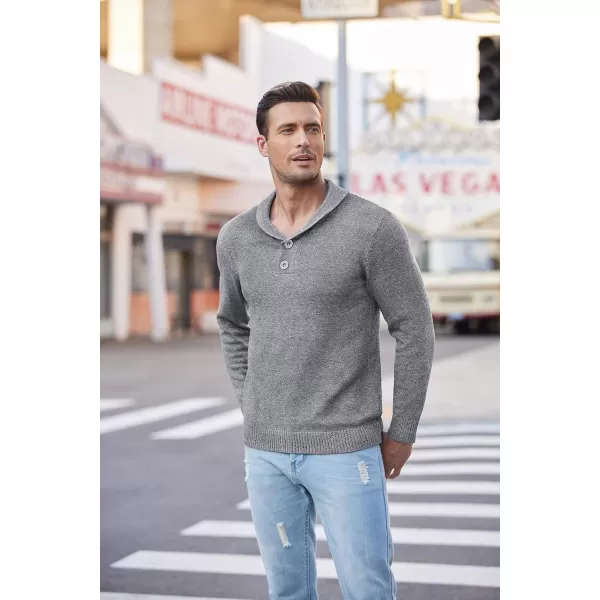 COOFANDY Men's Fashion Shwal Collar Sweater Slim Fit Cable Knit Pullover Sweater with Button