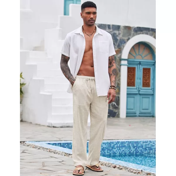 COOFANDY Mens Linen Drawstring Pants Elastic Waist Lightweight Trouser Casual Yoga Summer Beach Pant