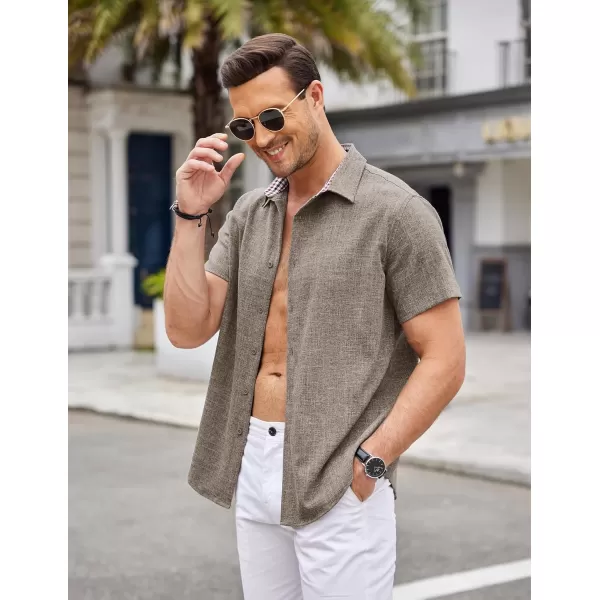 COOFANDY Mens Short Sleeve Button Down Shirts Casual Loose Fit Summer Beach Shirts Linen Texture Shirt