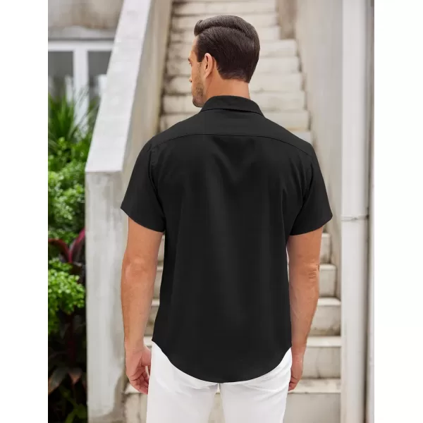 COOFANDY Mens Short Sleeve Button Down Shirts Casual Loose Fit Summer Beach Shirts Linen Texture Shirt