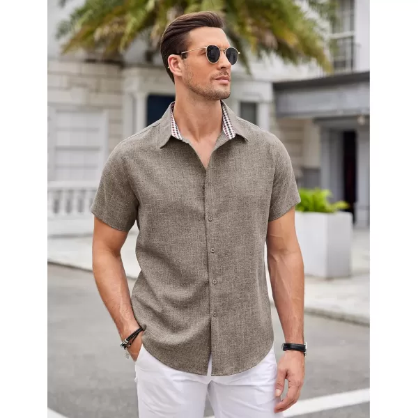 COOFANDY Mens Short Sleeve Button Down Shirts Casual Loose Fit Summer Beach Shirts Linen Texture Shirt