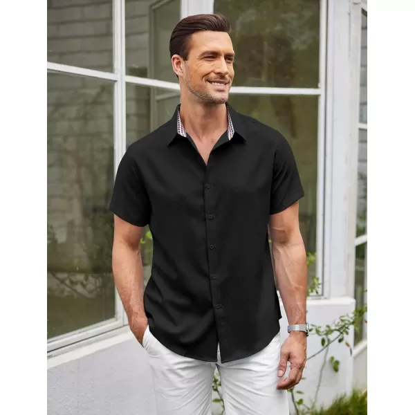 COOFANDY Mens Short Sleeve Button Down Shirts Casual Loose Fit Summer Beach Shirts Linen Texture Shirt