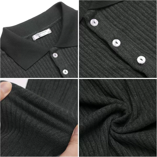 COOFANDY Men's Stretch Muscle Tshirts Long Sleeve Knit Tees Casual Slim Fit Polo Shirts