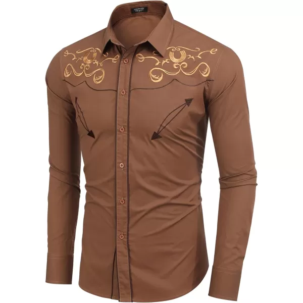 COOFANDY Men's Western Shirts Long Sleeve Slim Fit Embroideres Cowboy Casual Button Down Shirt)