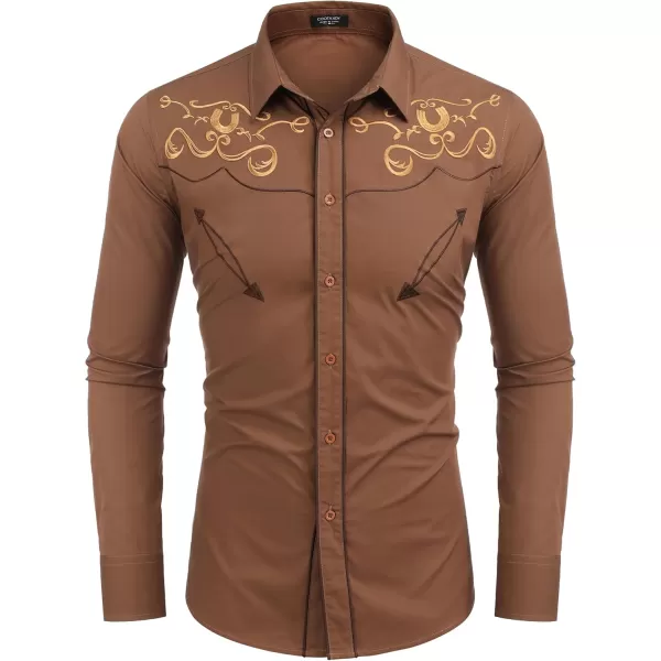 COOFANDY Men's Western Shirts Long Sleeve Slim Fit Embroideres Cowboy Casual Button Down Shirt)
