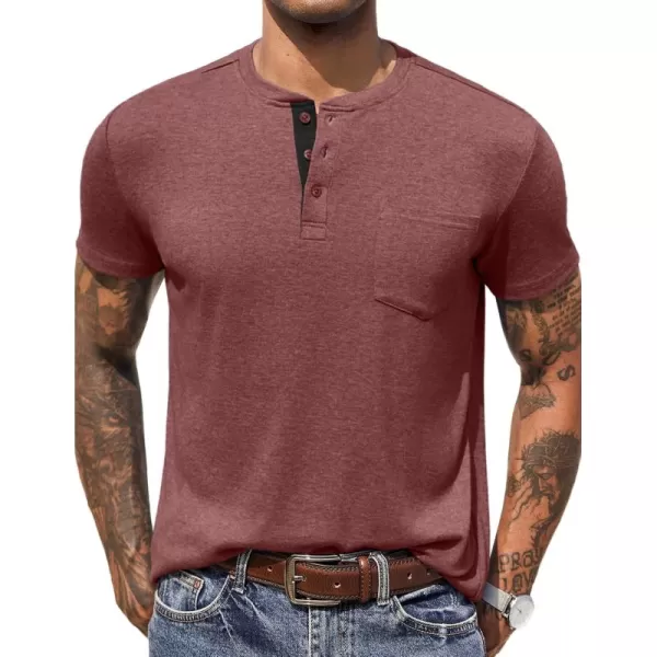 COOFANDY Men Casual Henley Shirt Short Sleeve Summer Basic T Shirt Pocket Soild Button Tee Top