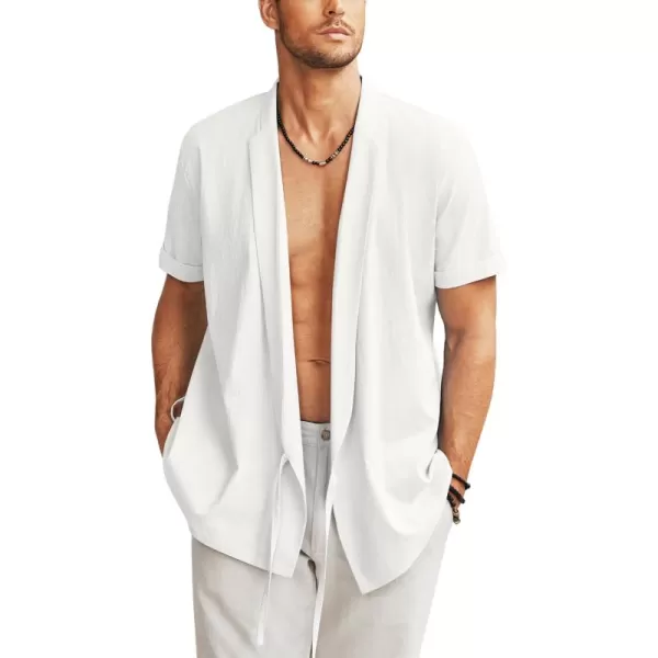 COOFANDY Men's Beach Kimono Shirt Cardigan Jacket Light Linen Short Sleeve Open Front Casual Shirts