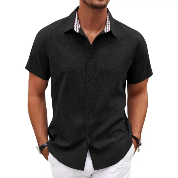 COOFANDY Mens Short Sleeve Button Down Shirts Casual Loose Fit Summer Beach Shirts Linen Texture Shirt
