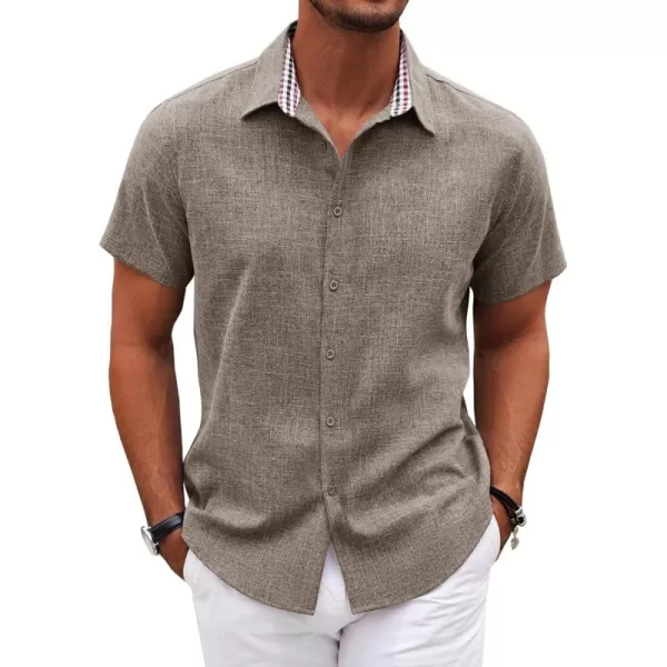 COOFANDY Mens Short Sleeve Button Down Shirts Casual Loose Fit Summer Beach Shirts Linen Texture Shirt