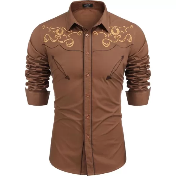 COOFANDY Men's Western Shirts Long Sleeve Slim Fit Embroideres Cowboy Casual Button Down Shirt)