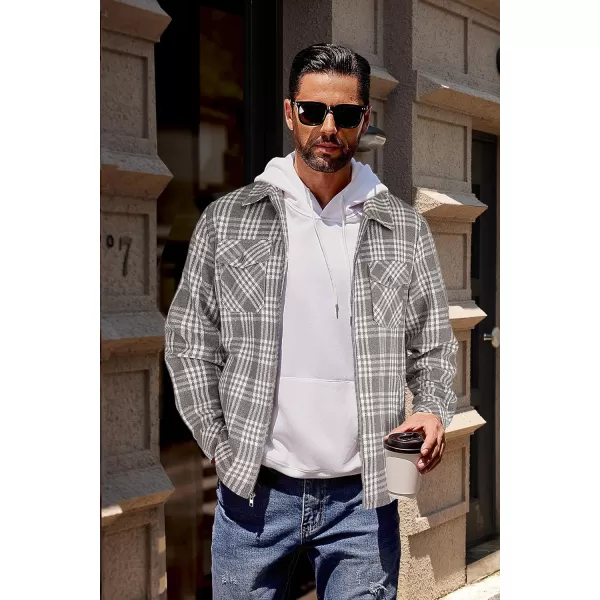 COOFANDY Men Flannel Jackets Full Zip Up Plaid Shirt Shackets Cotton Lightweight Jackets Casual Stylish Fall Jackets 2024