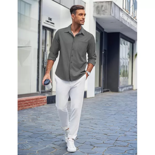 COOFANDY Men's Casual Button Down Shirts Long Sleeve Untucked Shirts Regular Fit Linen Shirt