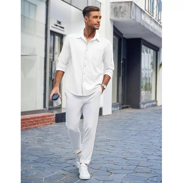 COOFANDY Men's Casual Button Down Shirts Long Sleeve Untucked Shirts Regular Fit Linen Shirt