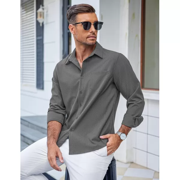 COOFANDY Men's Casual Button Down Shirts Long Sleeve Untucked Shirts Regular Fit Linen Shirt