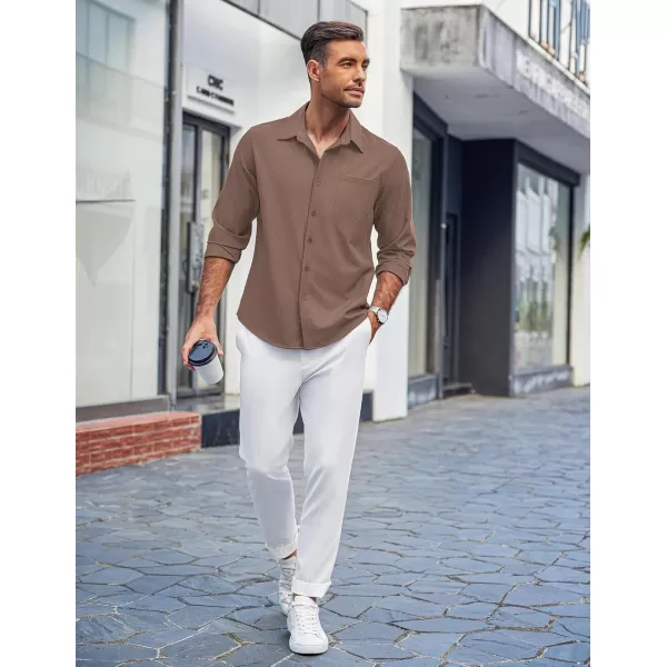 COOFANDY Men's Casual Button Down Shirts Long Sleeve Untucked Shirts Regular Fit Linen Shirt
