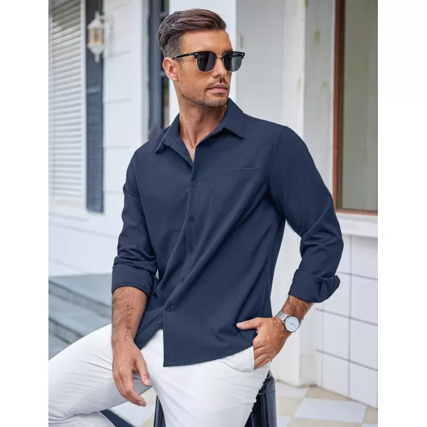COOFANDY Men's Casual Button Down Shirts Long Sleeve Untucked Shirts Regular Fit Linen Shirt