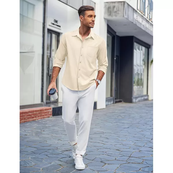 COOFANDY Men's Casual Button Down Shirts Long Sleeve Untucked Shirts Regular Fit Linen Shirt