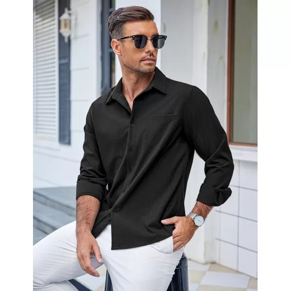 COOFANDY Men's Casual Button Down Shirts Long Sleeve Untucked Shirts Regular Fit Linen Shirt