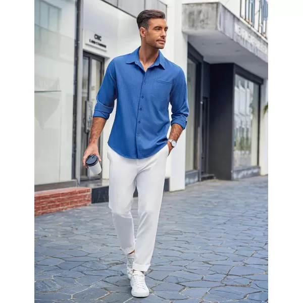 COOFANDY Men's Casual Button Down Shirts Long Sleeve Untucked Shirts Regular Fit Linen Shirt