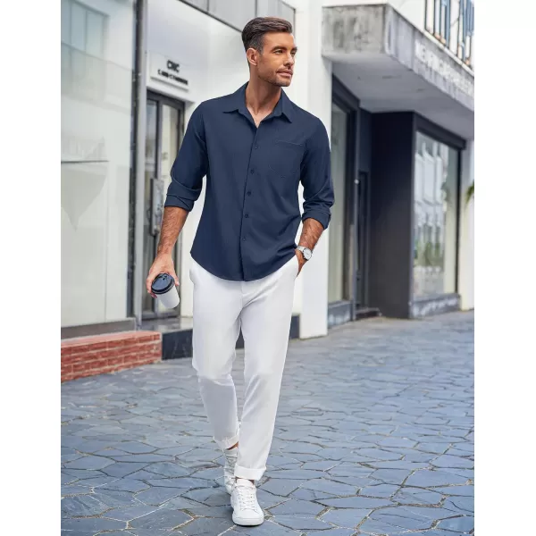 COOFANDY Men's Casual Button Down Shirts Long Sleeve Untucked Shirts Regular Fit Linen Shirt
