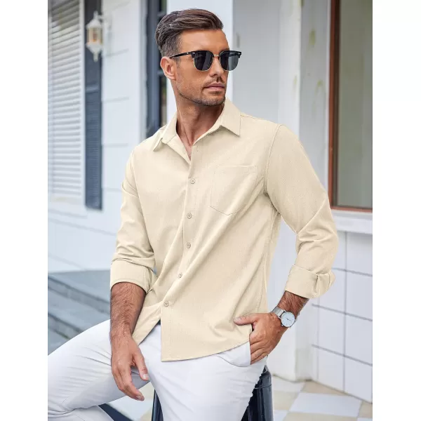 COOFANDY Men's Casual Button Down Shirts Long Sleeve Untucked Shirts Regular Fit Linen Shirt