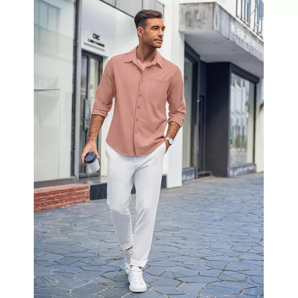 COOFANDY Men's Casual Button Down Shirts Long Sleeve Untucked Shirts Regular Fit Linen Shirt