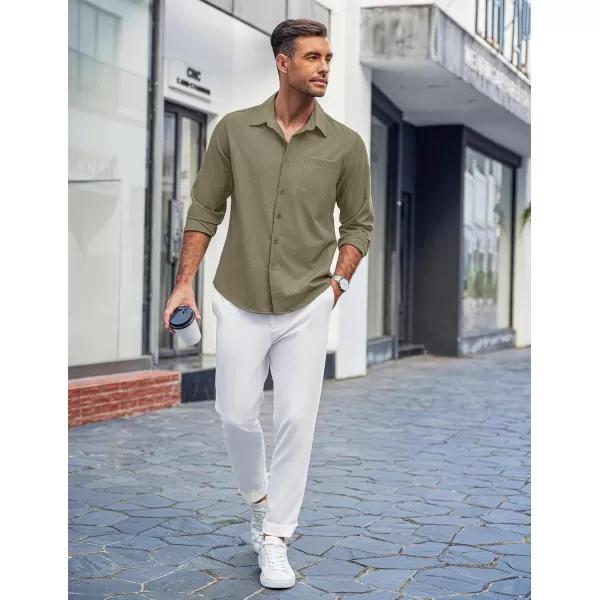 COOFANDY Men's Casual Button Down Shirts Long Sleeve Untucked Shirts Regular Fit Linen Shirt